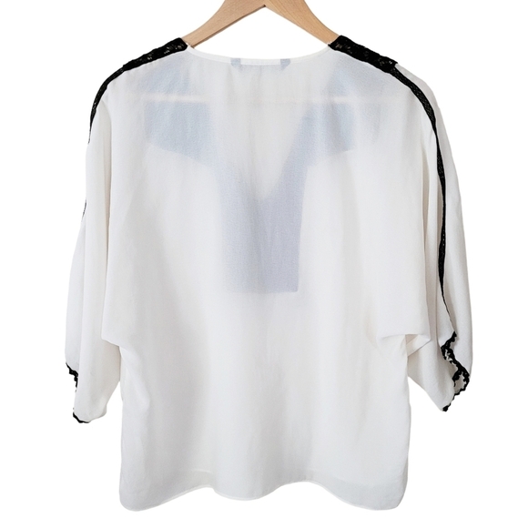 Zara Basic Collection White Lace Trim Relaxed Fit Blouse Top Small - Picture 4 of 6